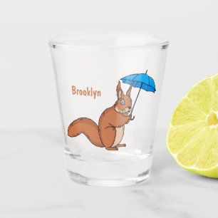 Cute red squirrel with umbrella cartoon shot glass