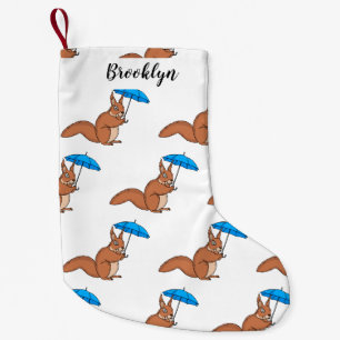 Cute red squirrel with umbrella cartoon small christmas stocking