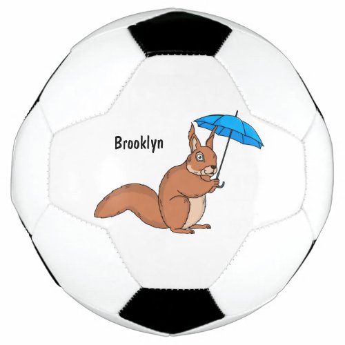 Cute red squirrel with umbrella cartoon soccer ball
