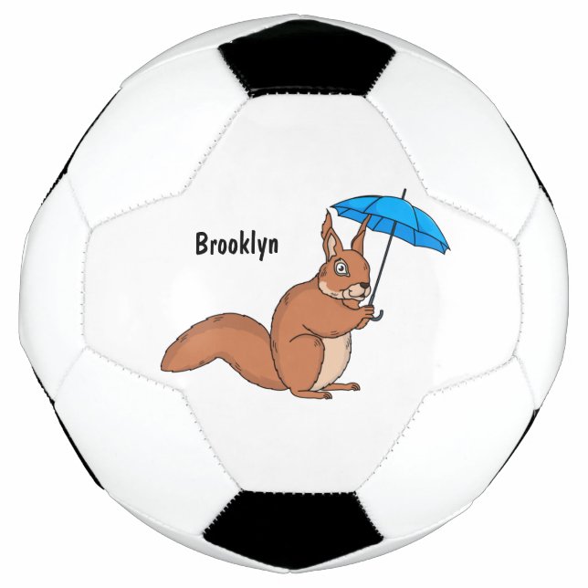 Cute red squirrel with umbrella cartoon soccer ball (Front)
