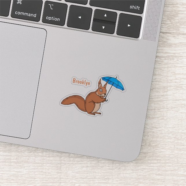 Cute red squirrel with umbrella cartoon sticker (Detail)