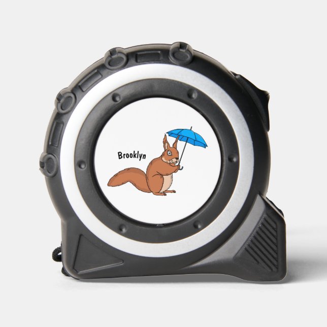 Cute red squirrel with umbrella cartoon tape measure (Front)