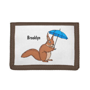 Cute red squirrel with umbrella cartoon trifold wallet