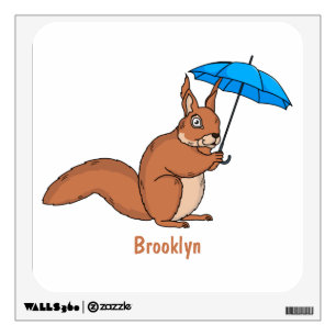 Cute red squirrel with umbrella cartoon wall decal