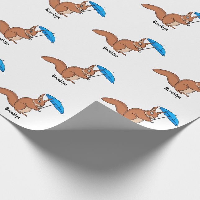 Cute red squirrel with umbrella cartoon wrapping paper (Corner)