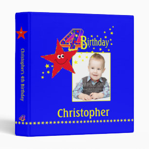 Cute Red Star 4th Birthday Party 1 inch Binder