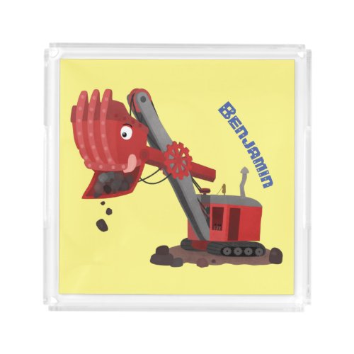 Cute red steam shovel digger cartoon illustration acrylic tray