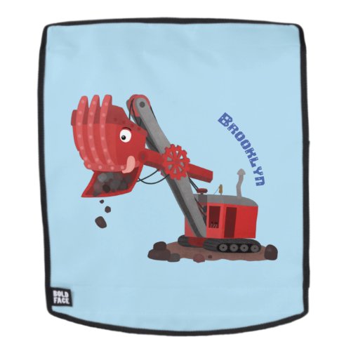 Cute red steam shovel digger cartoon illustration backpack