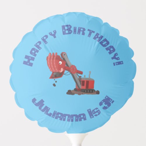 Cute red steam shovel digger cartoon illustration balloon