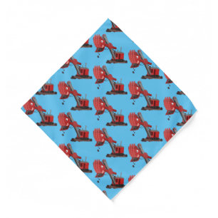 Cute red steam shovel digger cartoon illustration bandana