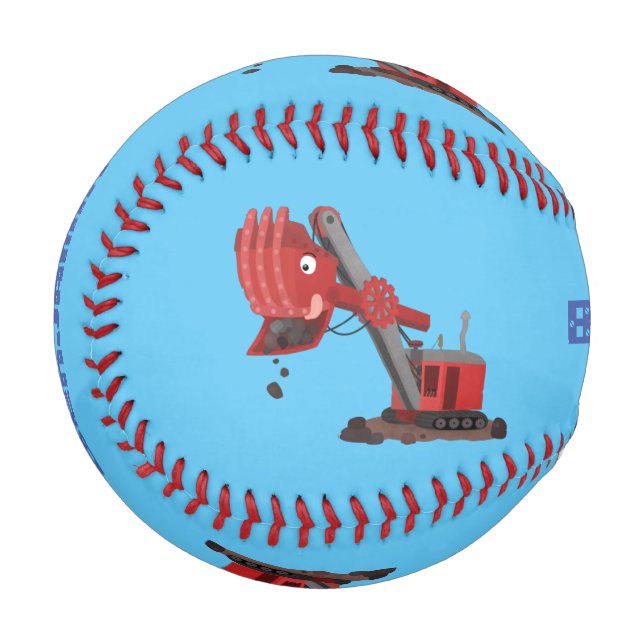 Cute red steam shovel digger cartoon illustration baseball (Front Left)