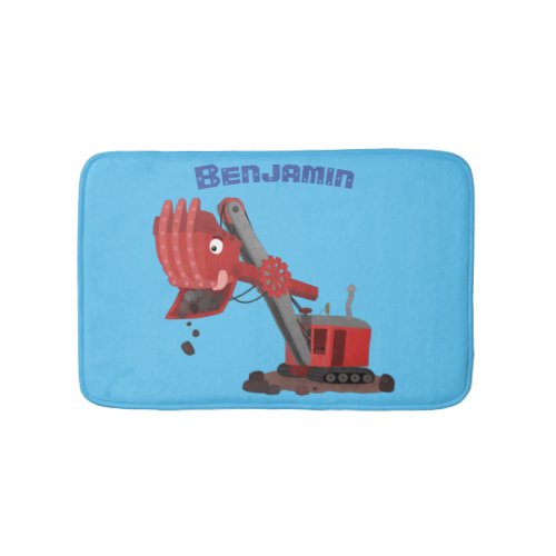 Cute red steam shovel digger cartoon illustration bath mat