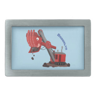 Cute red steam shovel digger cartoon illustration belt buckle