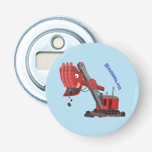 Cute red steam shovel digger cartoon illustration bottle opener