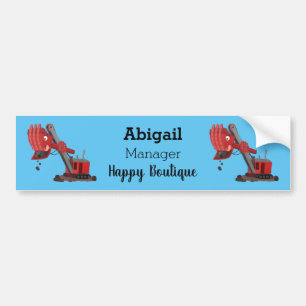 Cute red steam shovel digger cartoon illustration bumper sticker