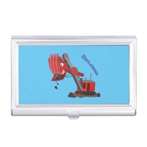 Cute red steam shovel digger cartoon illustration business card case