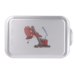 Cute red steam shovel digger cartoon illustration cake pan