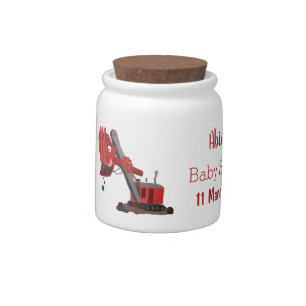Cute red steam shovel digger cartoon illustration candy jar