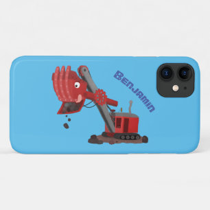 Cute red steam shovel digger cartoon illustration iPhone 11 case