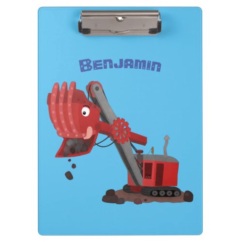 Cute red steam shovel digger cartoon illustration clipboard