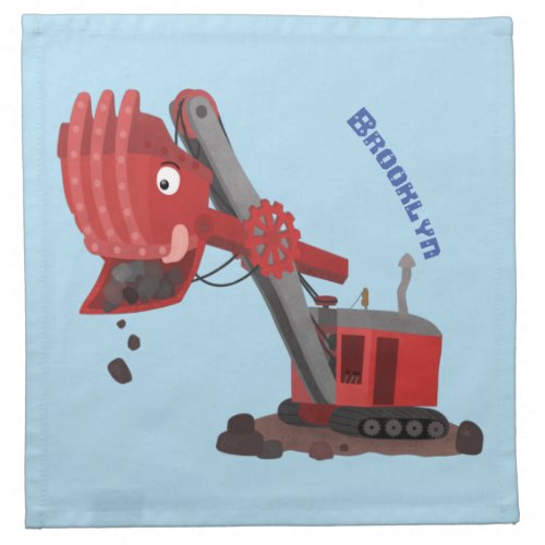 Cute red steam shovel digger cartoon illustration cloth napkin