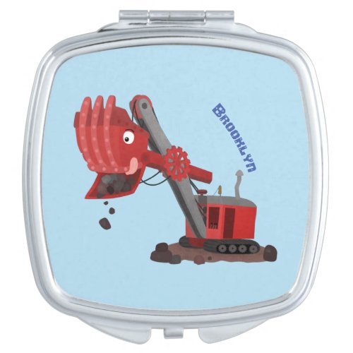 Cute red steam shovel digger cartoon illustration compact mirror