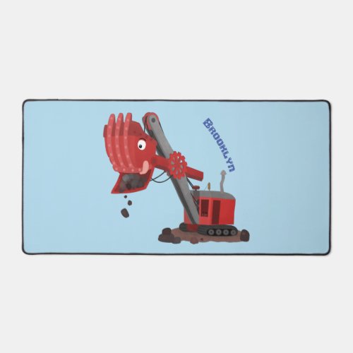 Cute red steam shovel digger cartoon illustration desk mat