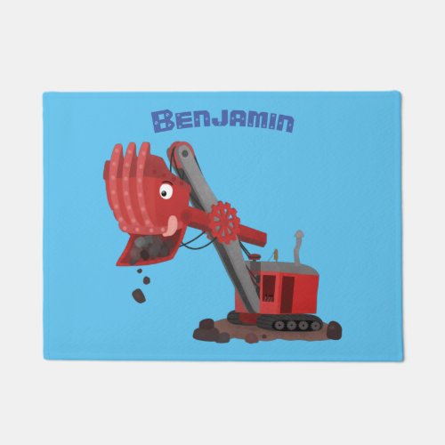 Cute red steam shovel digger cartoon illustration doormat