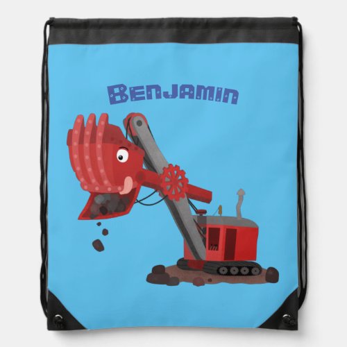 Cute red steam shovel digger cartoon illustration drawstring bag