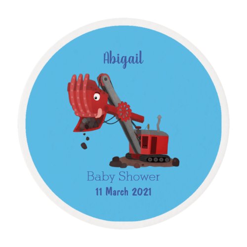 Cute red steam shovel digger cartoon illustration edible frosting rounds
