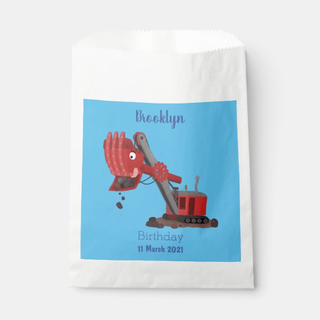 Cute red steam shovel digger cartoon illustration favor bag (Front)