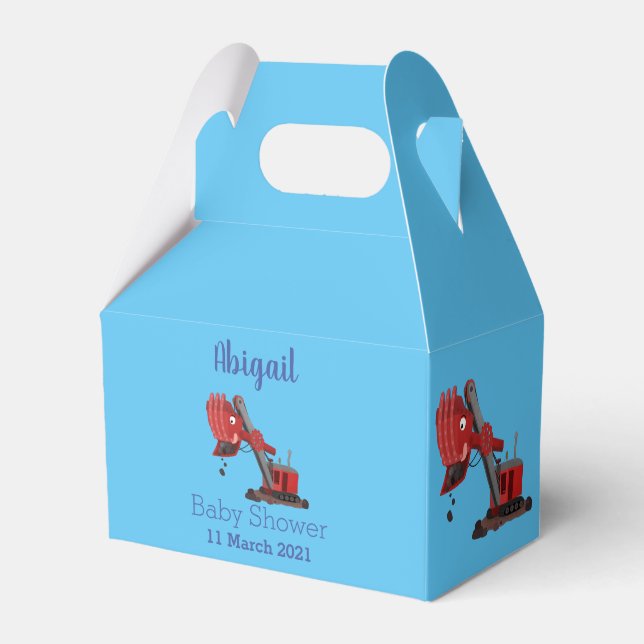 Cute red steam shovel digger cartoon illustration favor boxes (Front Side)