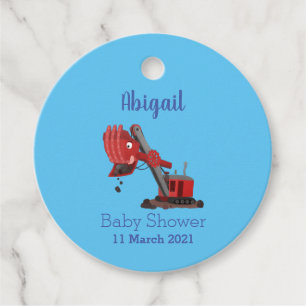 Cute red steam shovel digger cartoon illustration favor tags
