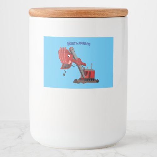 Cute red steam shovel digger cartoon illustration food label