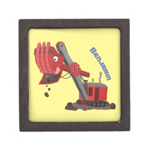 Cute red steam shovel digger cartoon illustration gift box