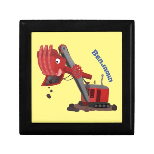 Cute red steam shovel digger cartoon illustration gift box