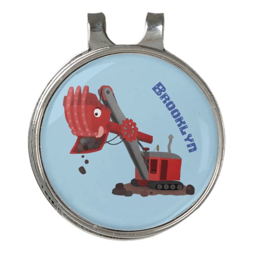 Cute red steam shovel digger cartoon illustration golf hat clip