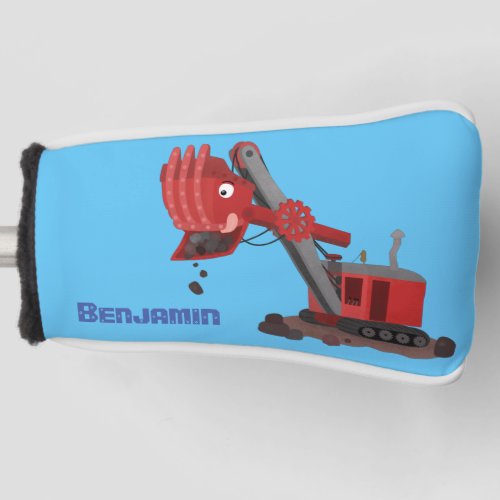 Cute red steam shovel digger cartoon illustration golf head cover