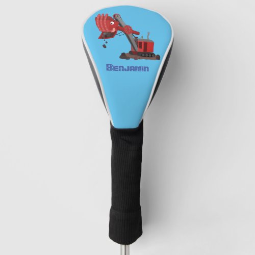 Cute red steam shovel digger cartoon illustration golf head cover