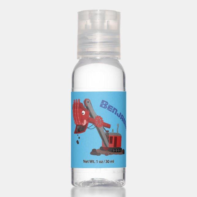 Cute red steam shovel digger cartoon illustration hand sanitizer (Front)