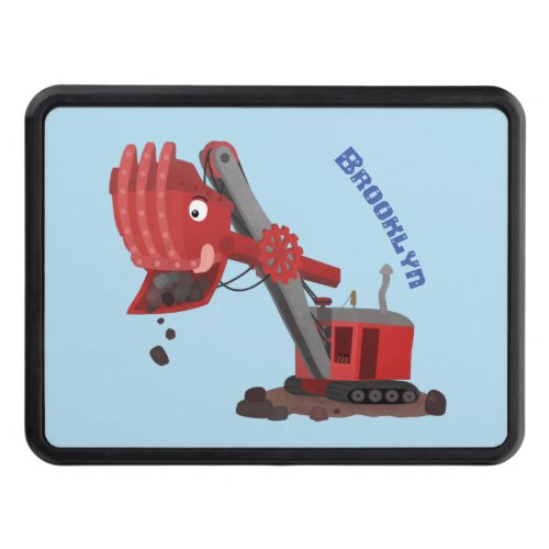 Cute red steam shovel digger cartoon illustration hitch cover