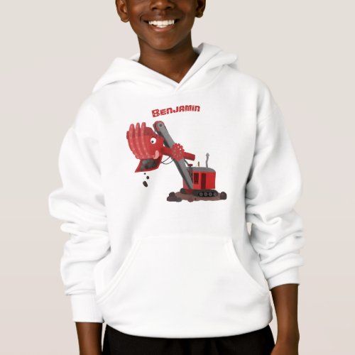 Cute red steam shovel digger cartoon illustration hoodie