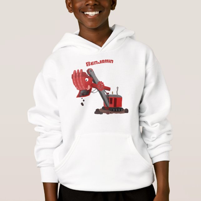 Cute red steam shovel digger cartoon illustration hoodie (Front)