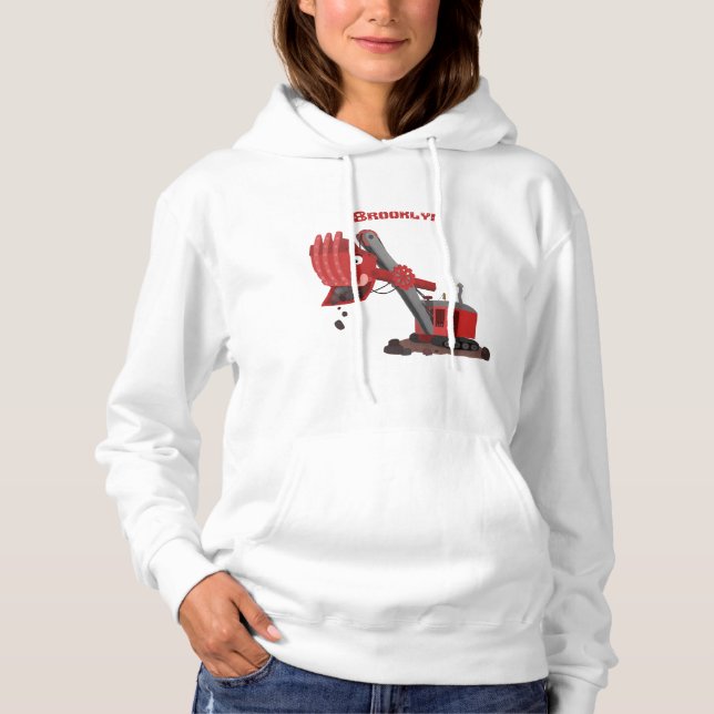 Cute red steam shovel digger cartoon illustration hoodie (Front)