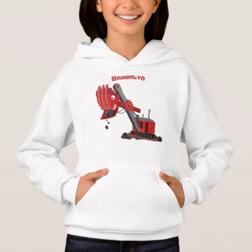 Cute red steam shovel digger cartoon illustration hoodie