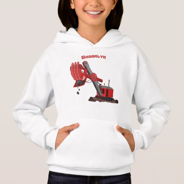 Cute red steam shovel digger cartoon illustration hoodie (Front)