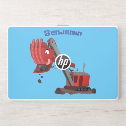 Cute red steam shovel digger cartoon illustration HP laptop skin