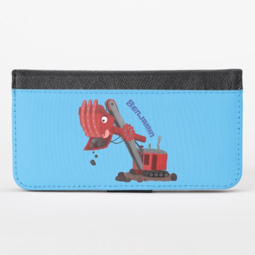 Cute red steam shovel digger cartoon illustration iPhone x wallet case