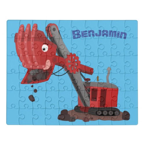 Cute red steam shovel digger cartoon illustration jigsaw puzzle