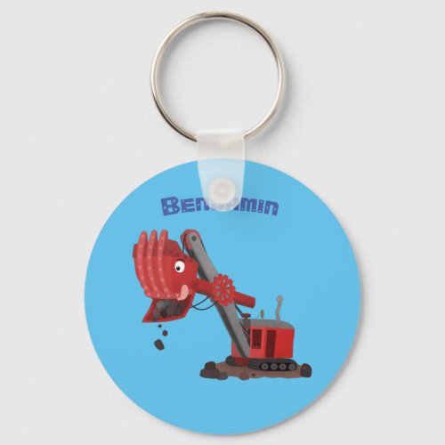 Cute red steam shovel digger cartoon illustration keychain